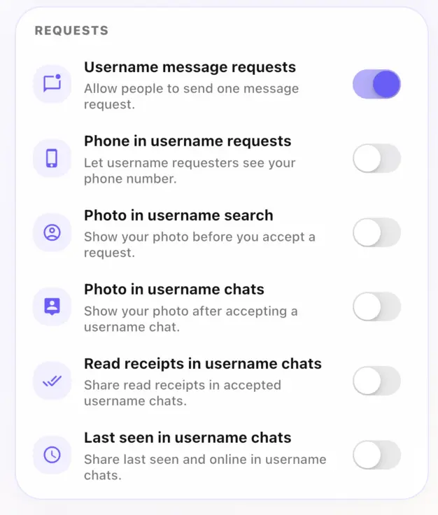 Username request and visibility settings in Nixi
