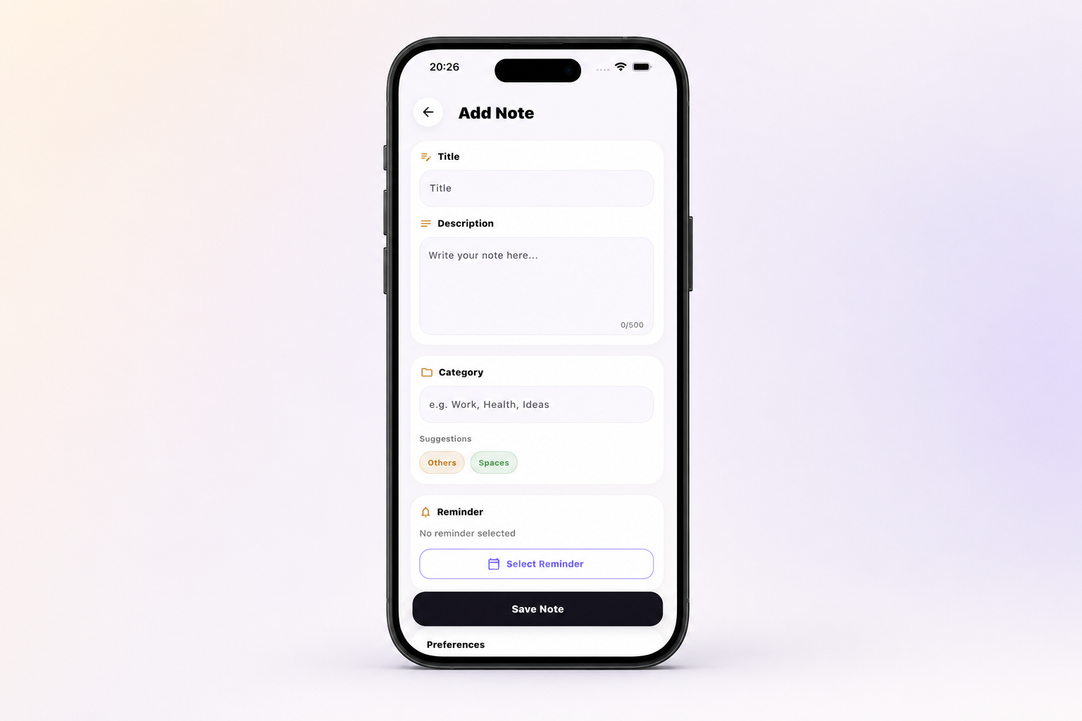 Nixi Add Note screen